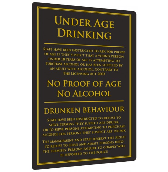 Under Age Drinking Sign Gold or Black