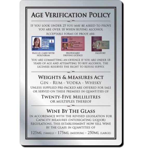 Age Verification Sign Brushed Silver