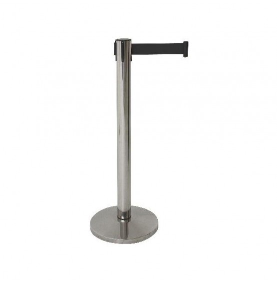 Barrier Post - Retractable Black Belt