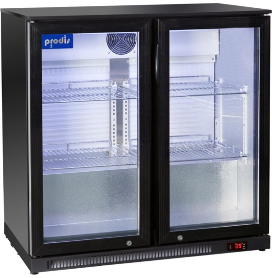 Double Hinged Door Low Profile Bottle Cooler Black Finish