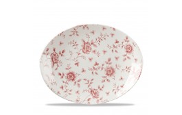 Vintage Prints Cranberry Rose Chintz Oval Coupe Plate